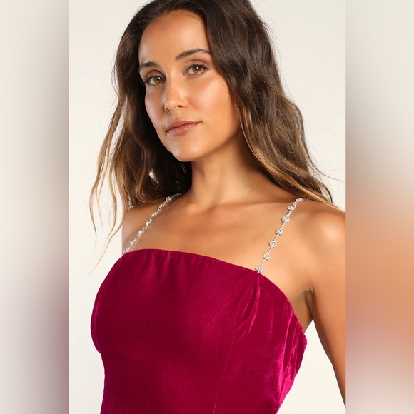 Lulus Medium Loaded With Luxe Fuchsia Velvet Rhinestone Bodycon Mini Dress - Picture 4 of 10